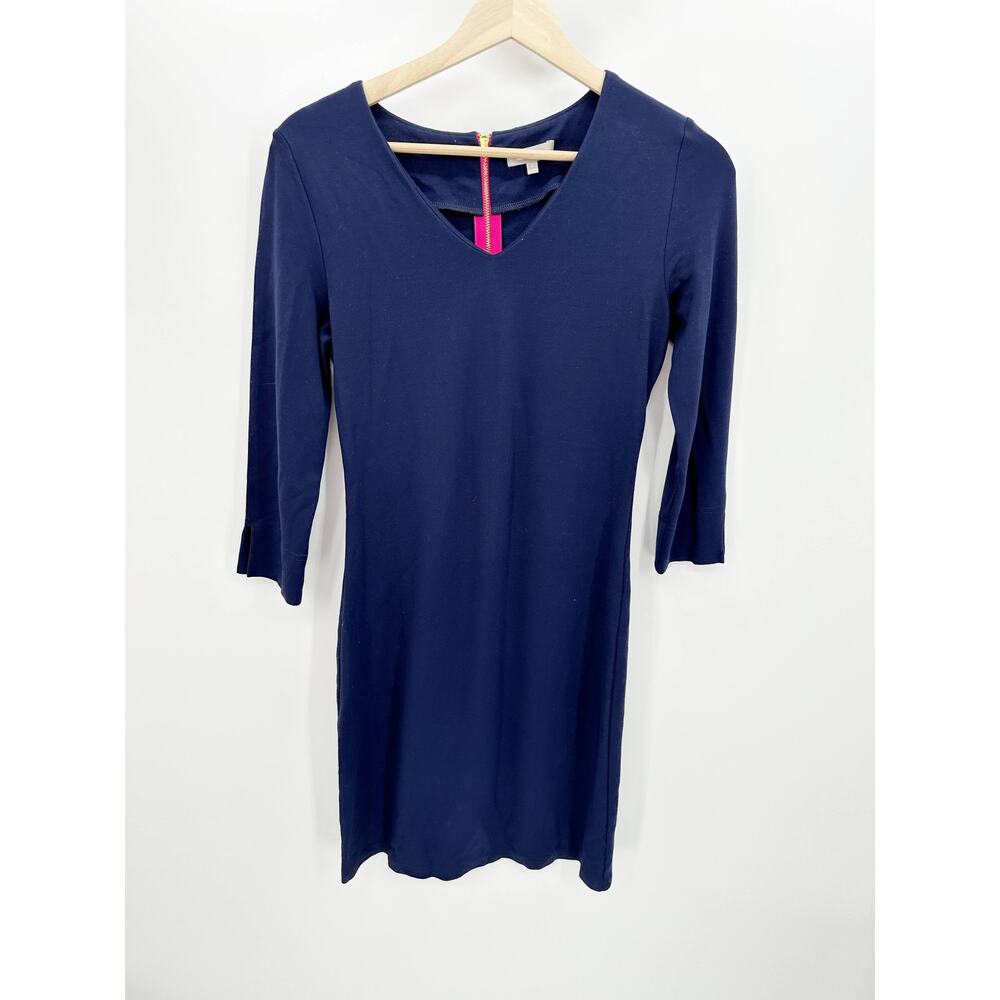 Ellie Kai Womens Dress Navy Blue V Neck Stretch Size 4 Office Career 3/4 Sleeve
